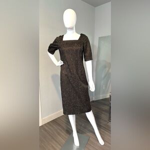Carlisle New York Wool Silk Blend Tweed Sheath Dress - Size 4 Black/Brown Gold